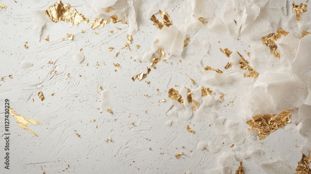 Elegant textured white surface with gold foil Elegant textured white surface with gold foil