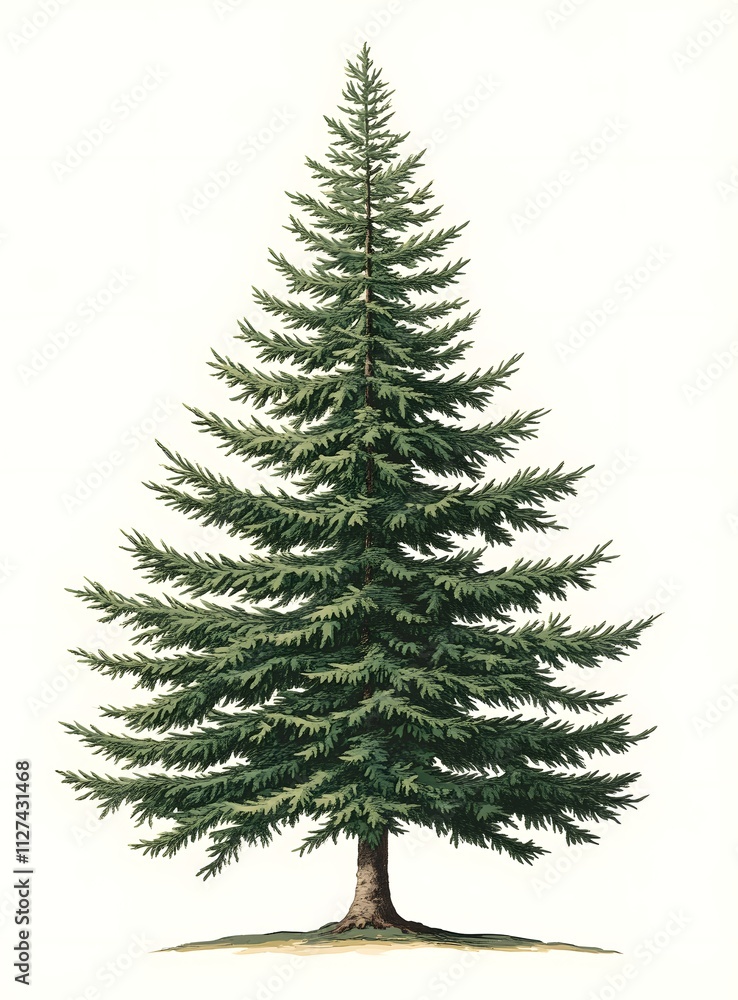 A Tall Evergreen Coniferous Tree Stands Isolated A Tall Evergreen Coniferous Tree Stands Isolated