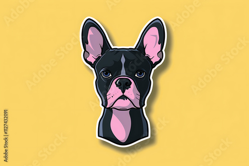 pet illustration, graphic novel style sticker of a boston terrier, showcasing its playful spirit in a lively face portrait with vibrant colors and no outlines photo