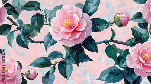 A pink flower with a yellow center is on a pink background