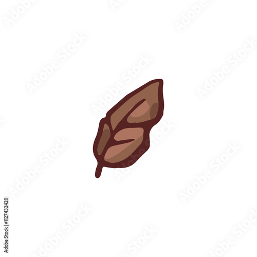 One brown leaf icon, autumn garden or wild single plant, vector hand drawn nature fragrant herbal foliage, flora