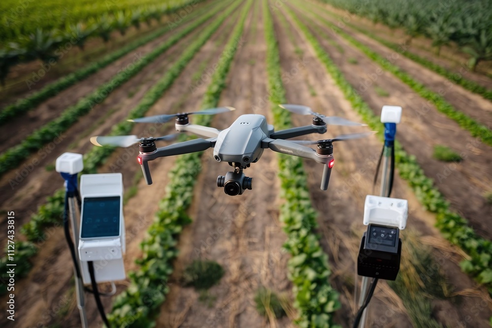 Precision agriculture And Man working in the plantation with a drone Precision agriculture And Man working in the plantation with a drone