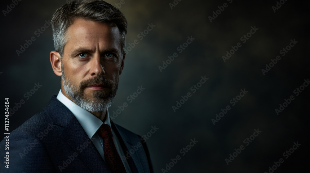 Confident and professional middle-aged businessman posing in a studio portrait wearing a suit and tie Confident and professional middle-aged businessman posing in a studio portrait wearing a suit and tie