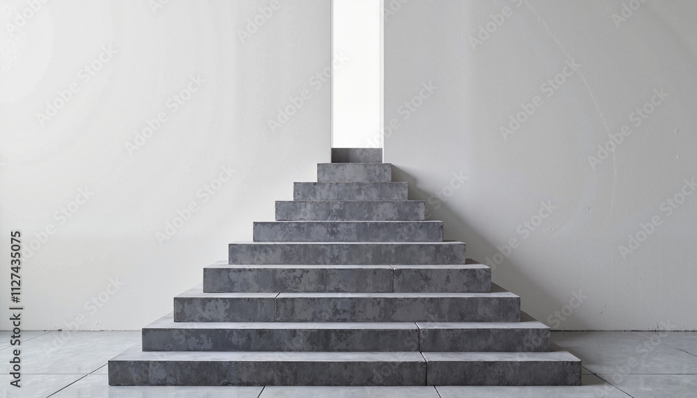 Minimalist stairs leading to a bright doorway with copy space Minimalist stairs leading to a bright doorway with copy space