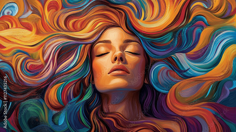 Serene Woman Abstract Colorful Hair Peaceful Face Dreamy Art Spiritual Meditation T Serene Woman Abstract Colorful Hair Peaceful Face Dreamy Art Spiritual Meditation T