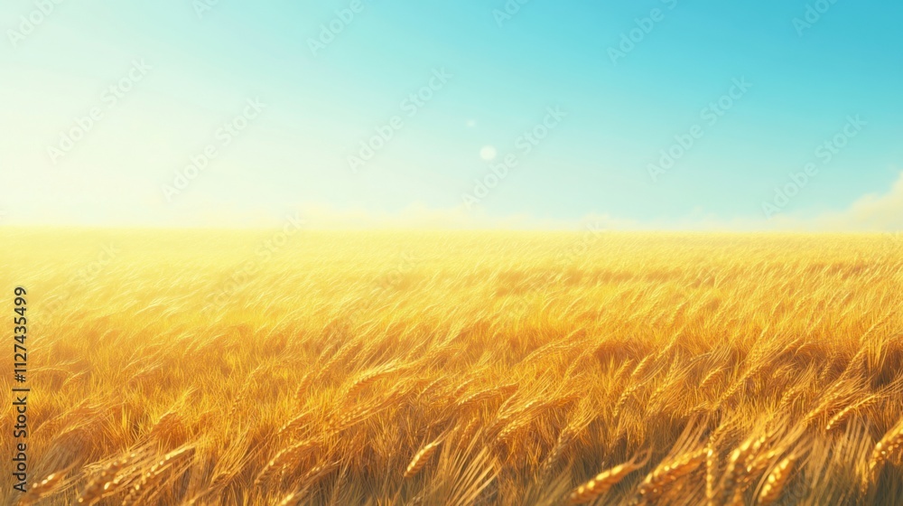 Obraz premium Golden wheat field under clear blue sky