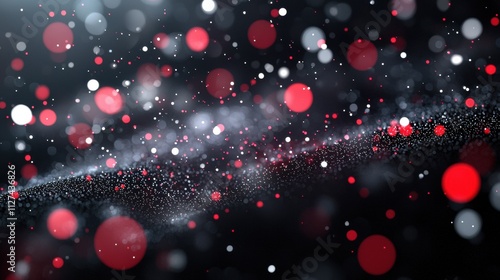 A background of bokeh lights, with some small red and white dots, creates an atmosphere reminiscent of Christmas.  For creating festive decorations or visual effects in creative projects. 