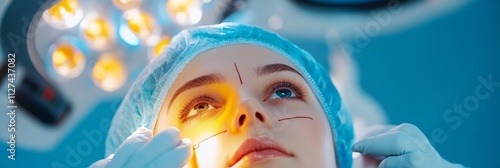 Cosmetic Surgery Procedure - Facial rejuvenation, precision incisions, surgical tools, medical expertise, beauty enhancement. photo