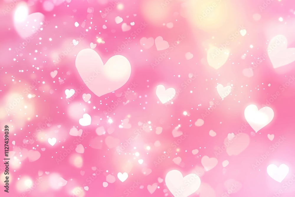 Pink pastel background with hearts and bokeh lights pink valentine's atmosphere. Pink pastel background with hearts and bokeh lights pink valentine's atmosphere.