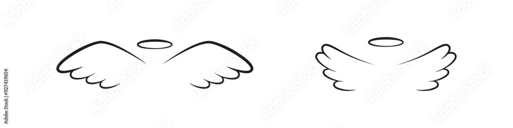 Obraz premium Angel wings doodle vector set.