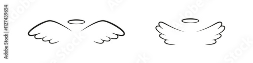 Angel wings doodle vector set.