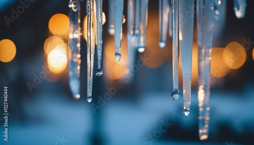 Icicles hanging on the roof.