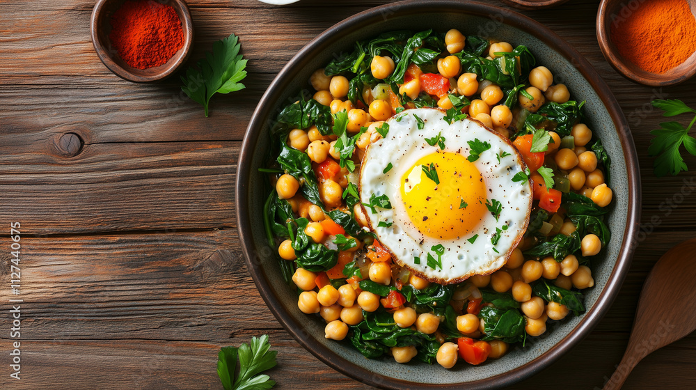 Chickpea Stew with Spinach, Paprika, and Poached Egg Chickpea Stew with Spinach, Paprika, and Poached Egg