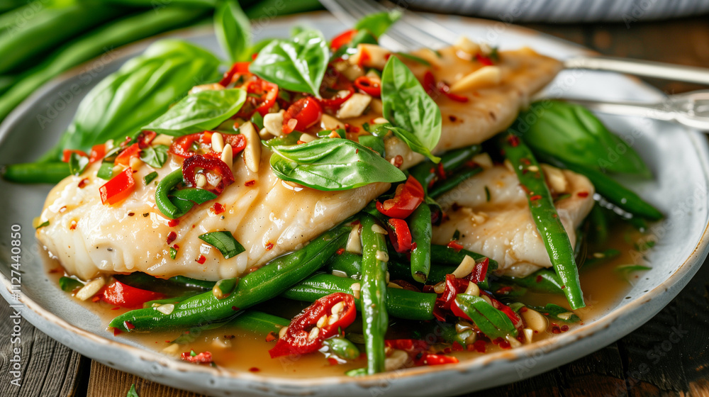Fish in Basil Sauce with Green Beans Fish in Basil Sauce with Green Beans