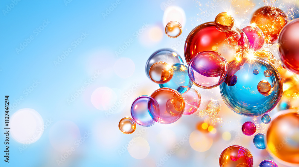 Colorful Abstract Bubbles Floating Against a Vibrant Blue Background Colorful Abstract Bubbles Floating Against a Vibrant Blue Background