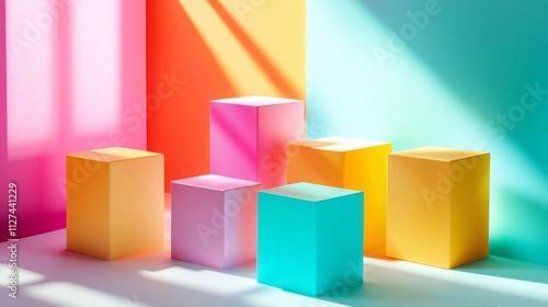 Colorful cubes in vibrant lighting and pastel tones