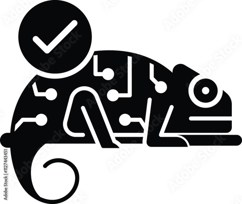 Adaptable Learning icon. A chameleon symbol representing flexibility and adaptability in learning processes. Used for AI and education. Color: Black, Clean.