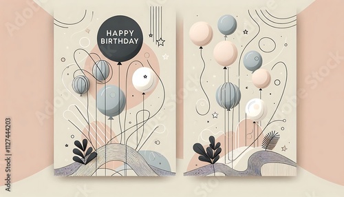 Abstract Birthday Balloons Design Featuring Pastel Colors And Lines