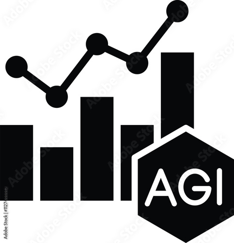 Data Interpretation icon. Bar chart with AGI Emphasizes analyzing and understanding data patterns. Ideal for analytics and AI-driven insights.