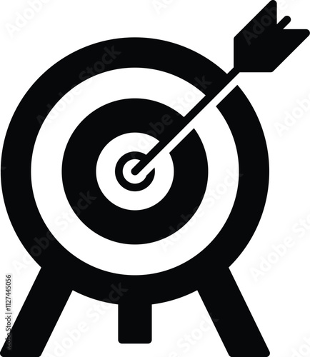 Goal Setting icon. A target with an arrow symbolizing achieving objectives and focus. Commonly used in productivity and planning tools. Black flat syle.