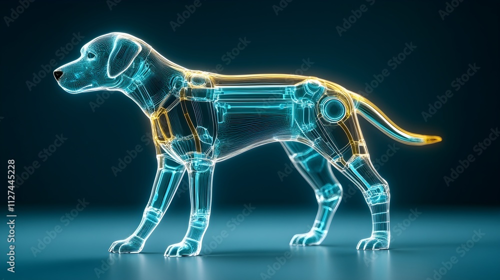 Futuristic Robotic Dog Concept in Neon Blue and Yellow Glow Futuristic Robotic Dog Concept in Neon Blue and Yellow Glow
