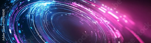 A vibrant swirl of blue and pink lights, creating a dynamic, futuristic effect against a dark background.