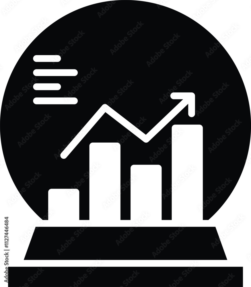Predictive Analysis icon. A bar chart with upward trends symbolizing data-driven predictions and analysis. Suitable for business and AI applications. Black flat syle. Predictive Analysis icon. A bar chart with upward trends symbolizing data-driven predictions and analysis. Suitable for business and AI applications. Black flat syle.