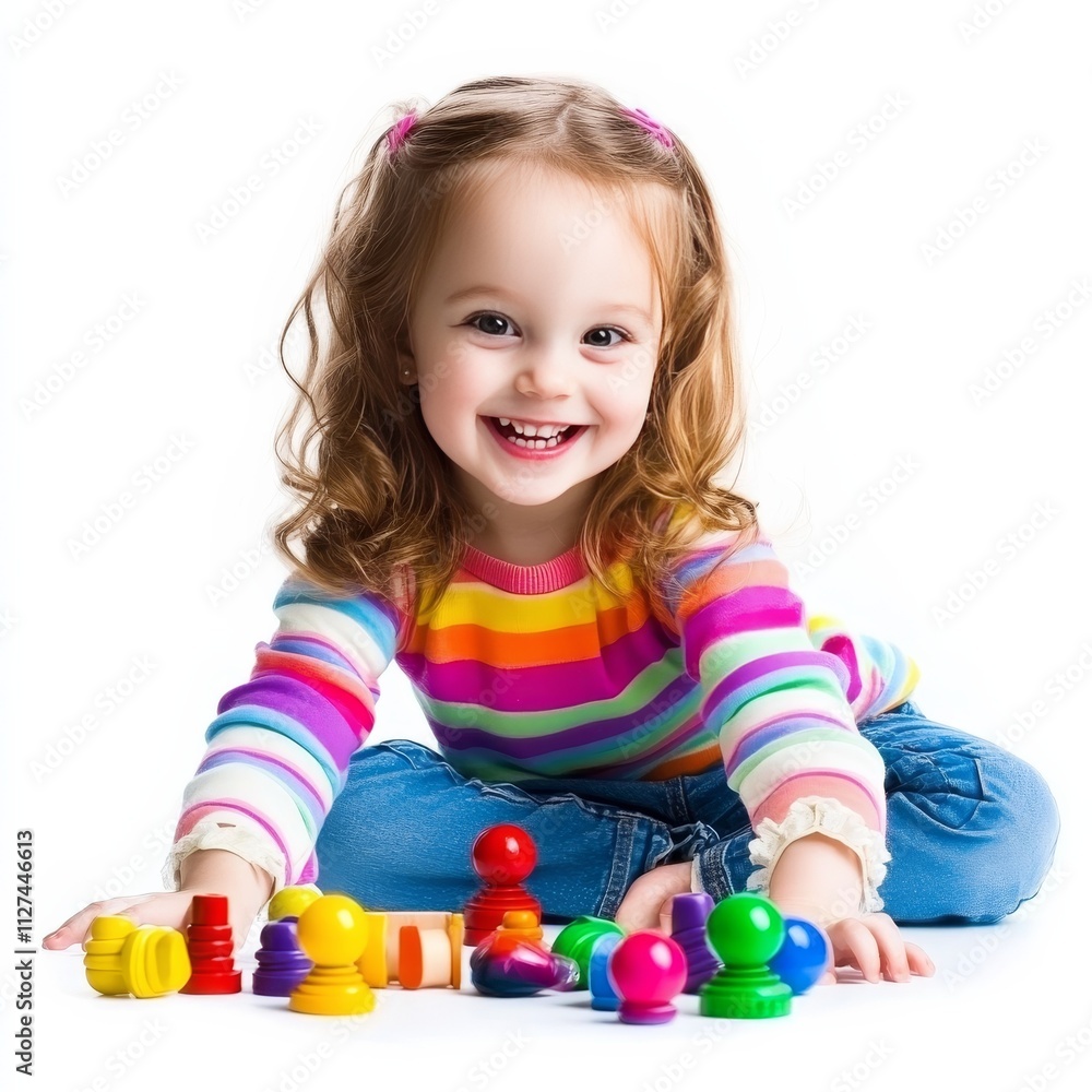 Joyful girl plays with colorful toy. Joyful girl plays with colorful toy.