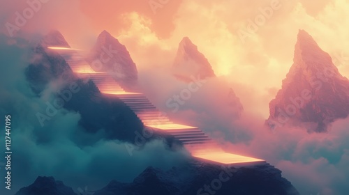 Stufenförmige Berge im Sonnenuntergang