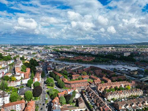 Buildings at Hotwells Central Bristol City of Southwest of England, Great Britain. High Angle Footage Was Captured with Drone's Camera from Medium High Altitude on May 27th, 2024.