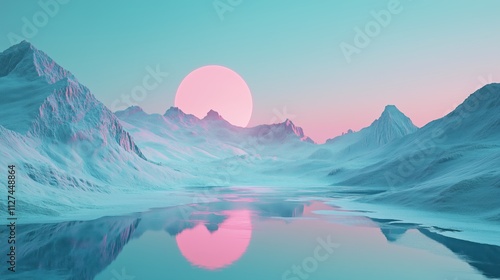 Romantische Berglandschaft in Rosa und Blau