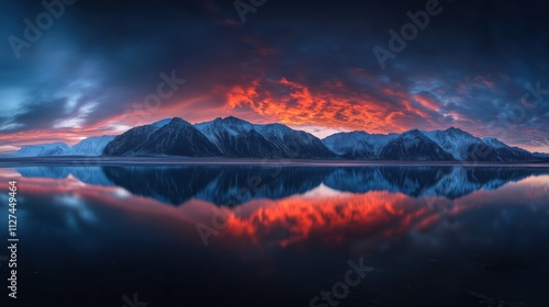 Leuchtender Vulkanhimmel über einem See