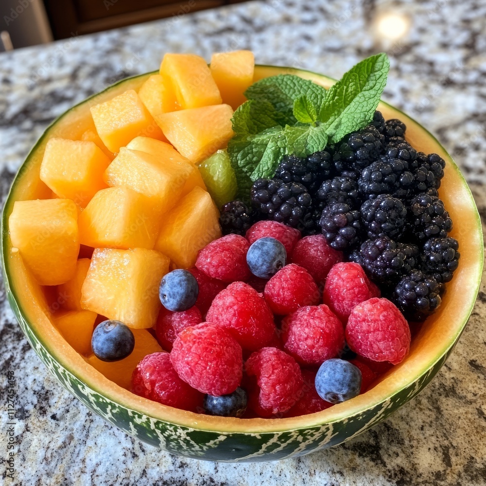 Fresh fruit in a melon bowl Fresh fruit in a melon bowl