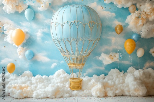 Art deco style oversized huge soft blue-colored hot air balloon photo