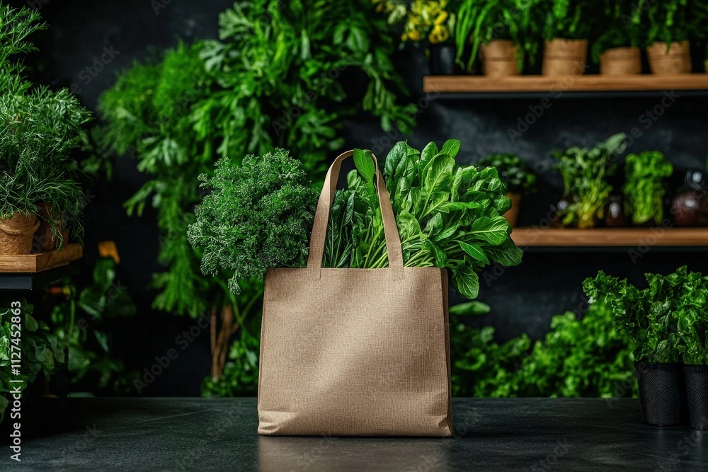 Ecoconscious shopper selecting fresh greens urban marketplace closeup image lush green environment sustainable living concept