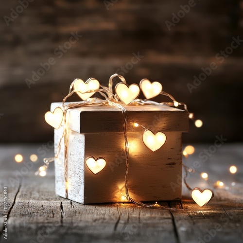 Women's Day message with heart lights gift box photo