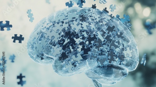 Abstract representation of the human brain formed by puzzle pieces, symbolizing complexity and interconnectedness.