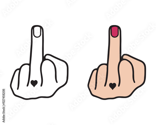 Middle finger up. Female hand. Vector illustration isolated on white background