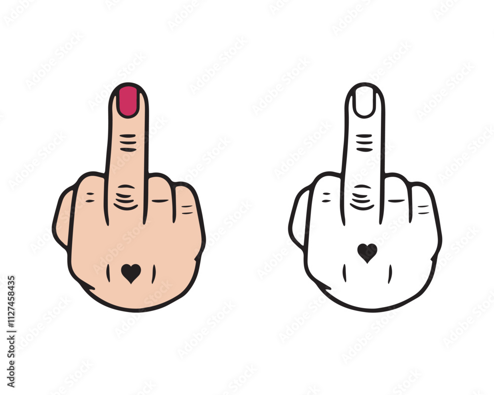 Fototapeta premium Middle finger up. Female hand. Vector illustration isolated on white background