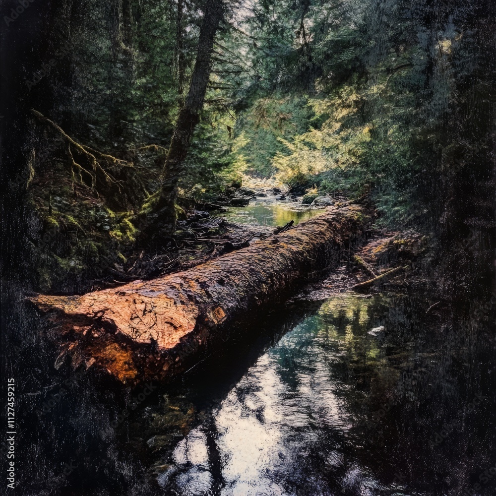 Decaying tree in a forest stream. Decaying tree in a forest stream.