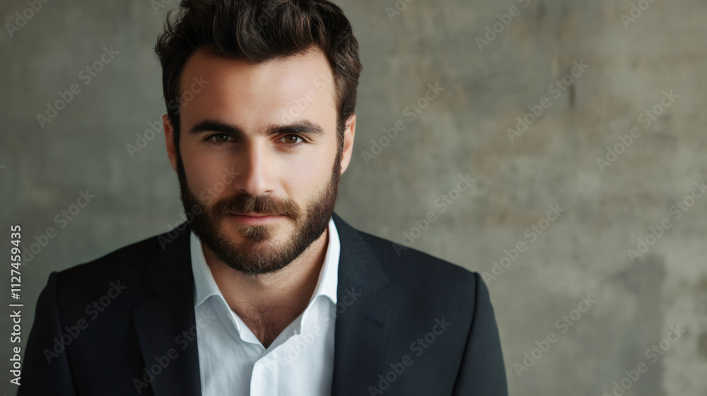 Confident and professional studio portrait of a young businessman in a suit and white shirt Confident and professional studio portrait of a young businessman in a suit and white shirt