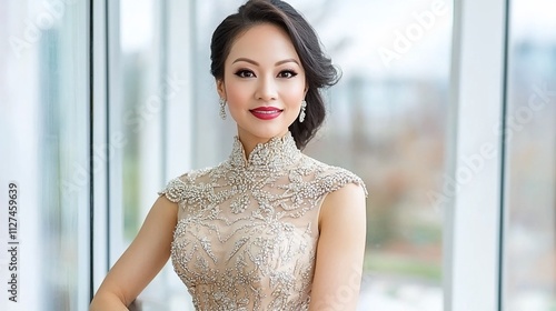 Elegant woman in beaded gown. Free Download Elegant woman in beaded gown. - GFXLoad