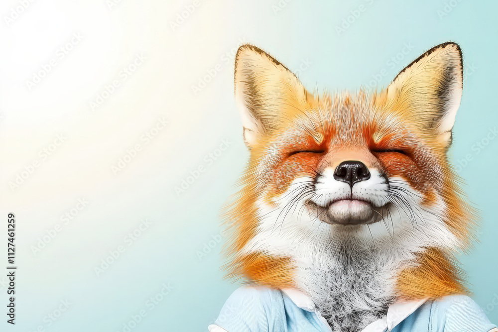 Fototapeta premium playful fox with joyful expression wearing cute clothes against light background