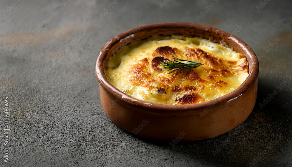 Tasty French gratin dauphinois. Delicious potato dish. Food for dinner. Cooking and culinary.