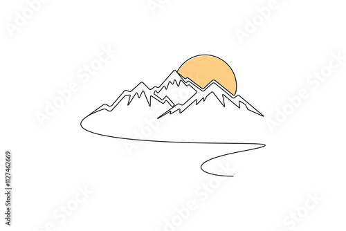 One continuous line drawing of the mountain vector illustration