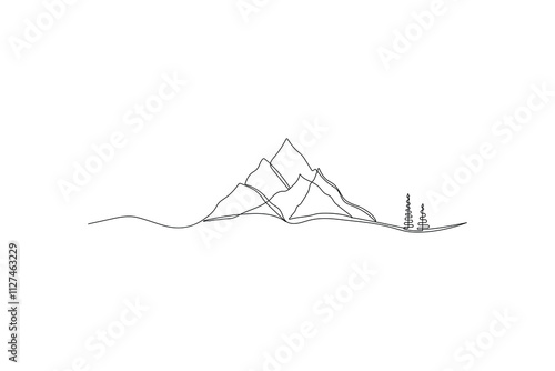 One continuous line drawing of the mountain vector illustration