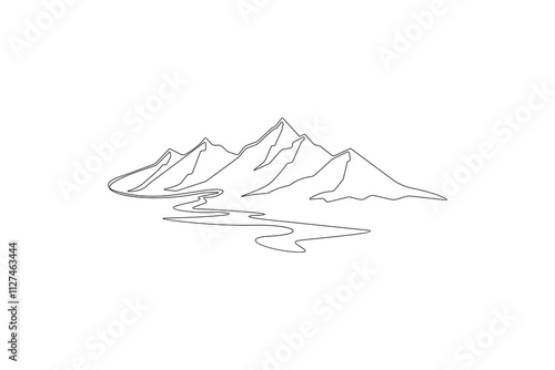 One continuous line drawing of the mountain vector illustration