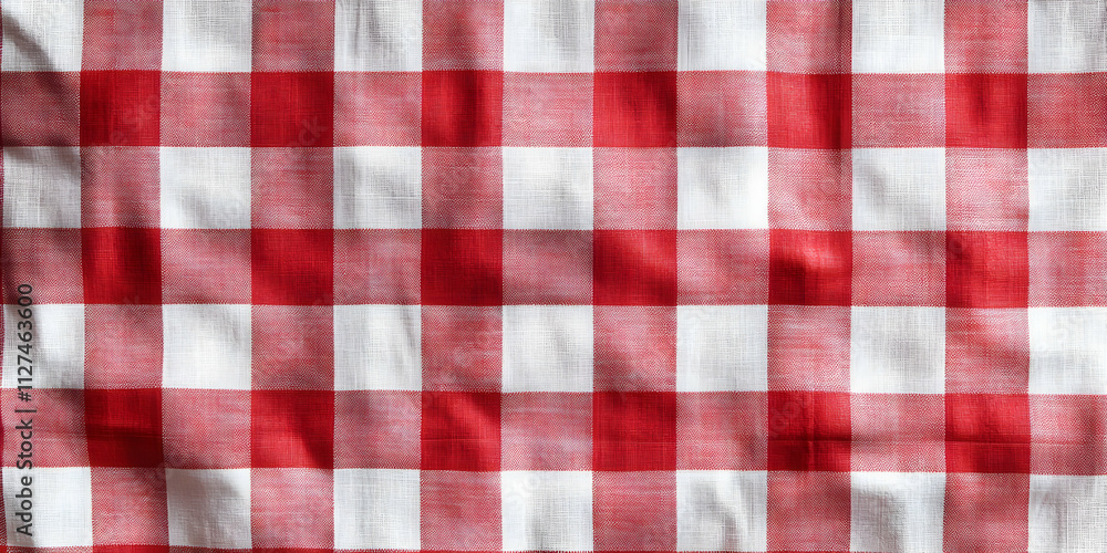 Red and white checkered tablecloth pattern, offering a classic and vibrant fabric design Red and white checkered tablecloth pattern, offering a classic and vibrant fabric design