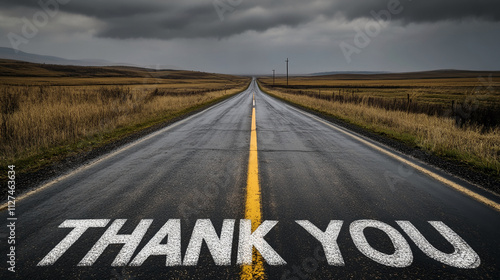 Wallpaper Mural Road stretches into the distance with bold thank you message on a rainy day in a rural landscape Torontodigital.ca