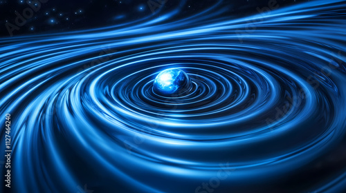 Blue glowing gravitational waves abstract background. Fractal. Illustration